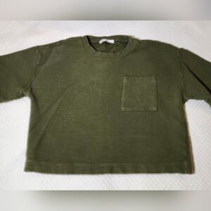 Stateside By Anthropologie Green Ribbed Crop Top with Pocket M